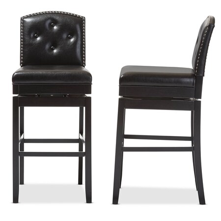 Baxton Studio Brown Faux Leather Button-tufted Upholstered Swivel Bar Stool, PK2 122-6750